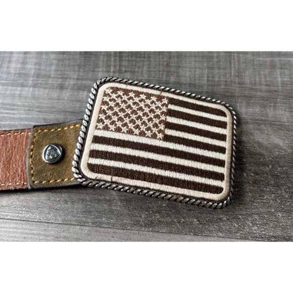 Ariat Boys Western Leather Belt Size 26 Brown Camo American Flag - Picture 2 of 6